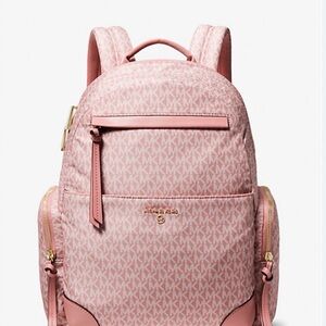 Michael Kors Pink Prescott Large Signature Logo Print Woven Backpack